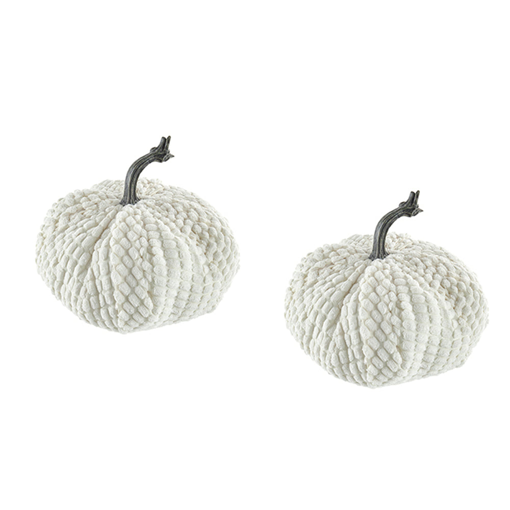 Set of 2, 8.7x8.5x6.7'H Chenille Weighted Pumpkin White, Pumpkin Ornament Decor for Holiday Harvest Festival Fall Festival & Thanksgiving