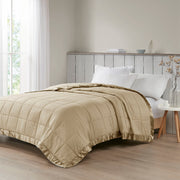 Oversized Down Alternative Blanket with Satin Trim Taupe Full/Queen