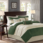 7 PC Pieced Faux Suede Comforter Set Green Queen