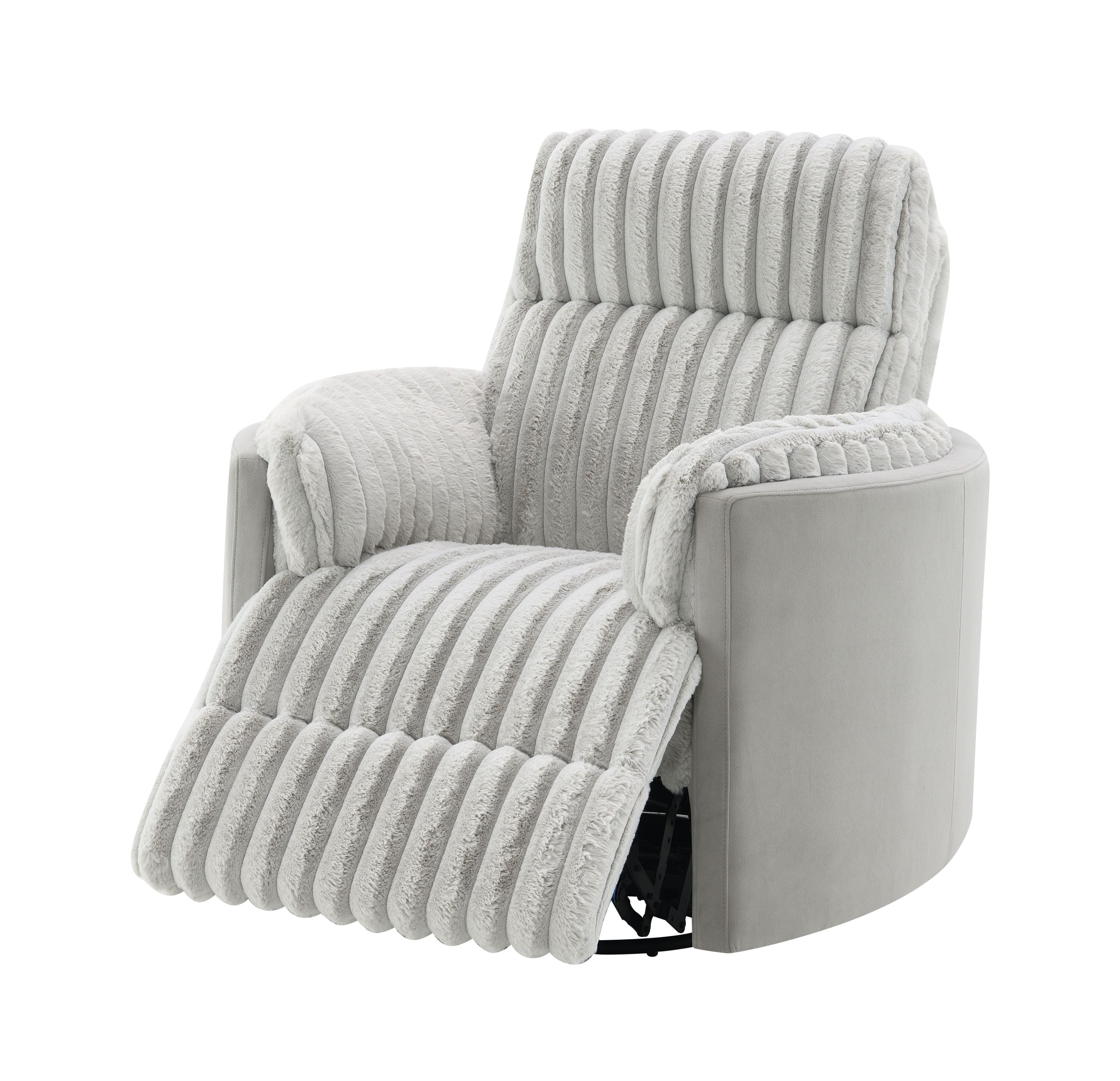 Emee Gray Corduroy Glider Recliner w/ Swivel