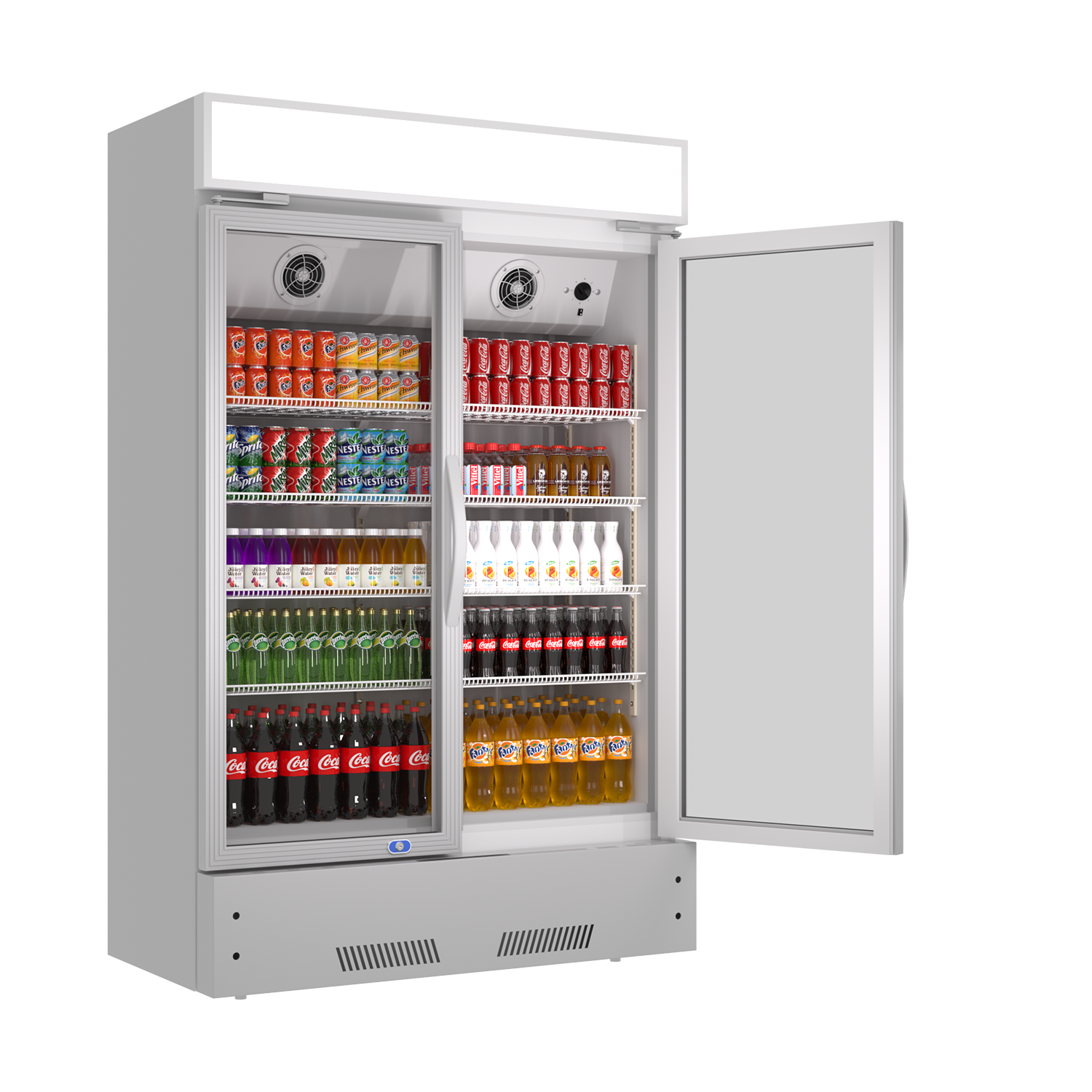 Commercial Refrigerator 2 Glass Door Reach In Cooler, Commercial Display Merchandiser Fridge, Capacity 17.1 cuft, ETL Approved, Silver