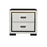 Isaiah White and Black Nightstand with Upholstered Frame, LED Light, Block Feet, Spacious Drawers, Sturdy Construction