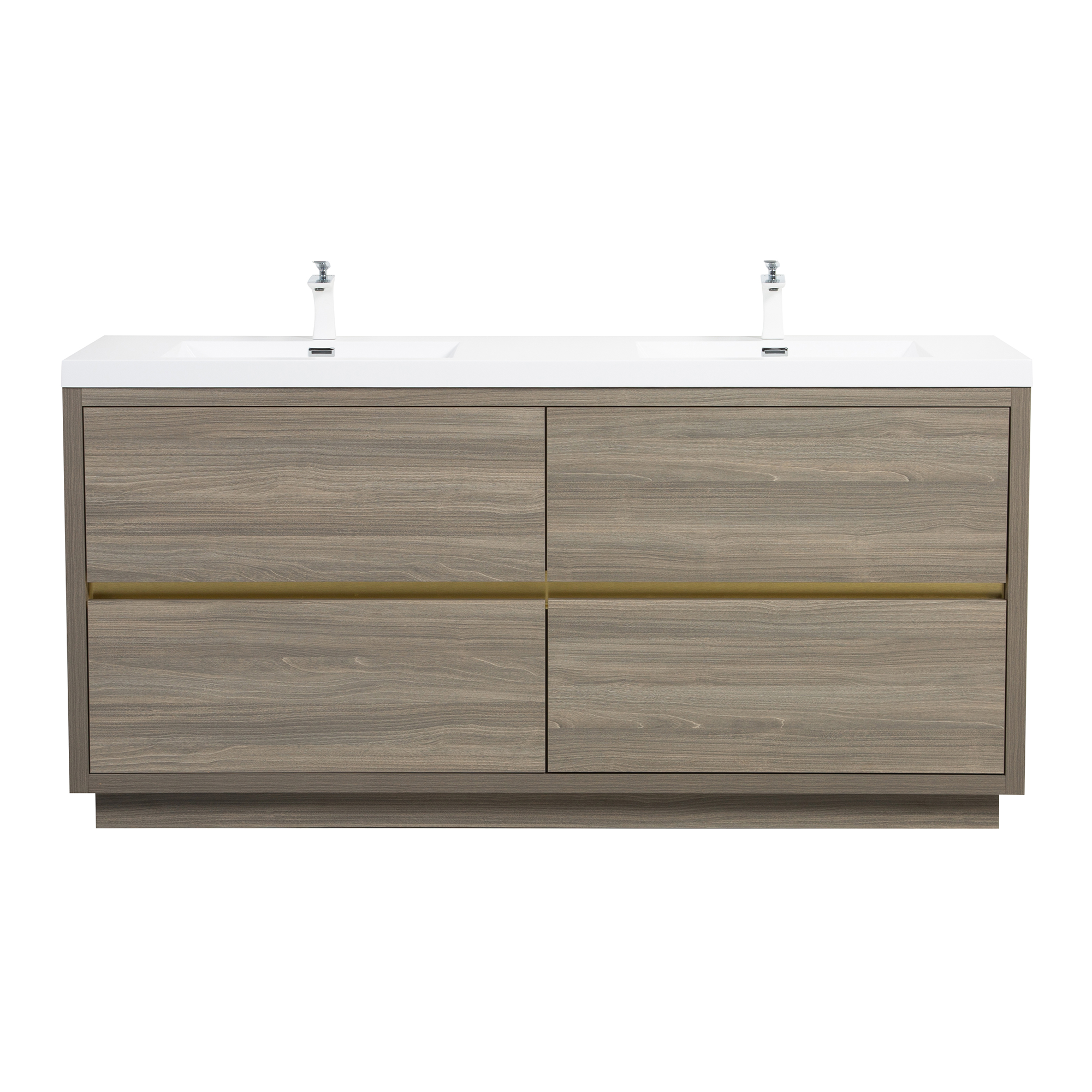 BATHIN 72' Freestanding Bathroom Vanity with Sink, Bathroom Storage Vanity Cabinet with Stone Resin Countertop and Soft Close Drawers, Ash Grey 24V14-72AG