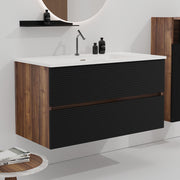 Gloria 36' Wall Mounted Soft Black & Walnut Bathroom Vanity with Integrated Ceramic Sink with Overflow, Large Storage Floating Bathroom Vanity for Modern Bathroom, KD