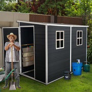 8x4ft Outdoor Resin Garden Shed with Floor and 2 Windows, Plastic Patio Outdoor Storage Shed with Lockable Door for Garden Tools, Bicycles, Trash Cans, Black