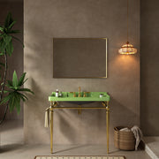VICI 36' Bathroom Console Sink, Wall-Mounted Green Ceramic Vanity Basin with 3 Pre-drilled Faucet Holes, Freestanding Stainless Steel Support Legs with Towel Bar, No Faucet, Gold Color