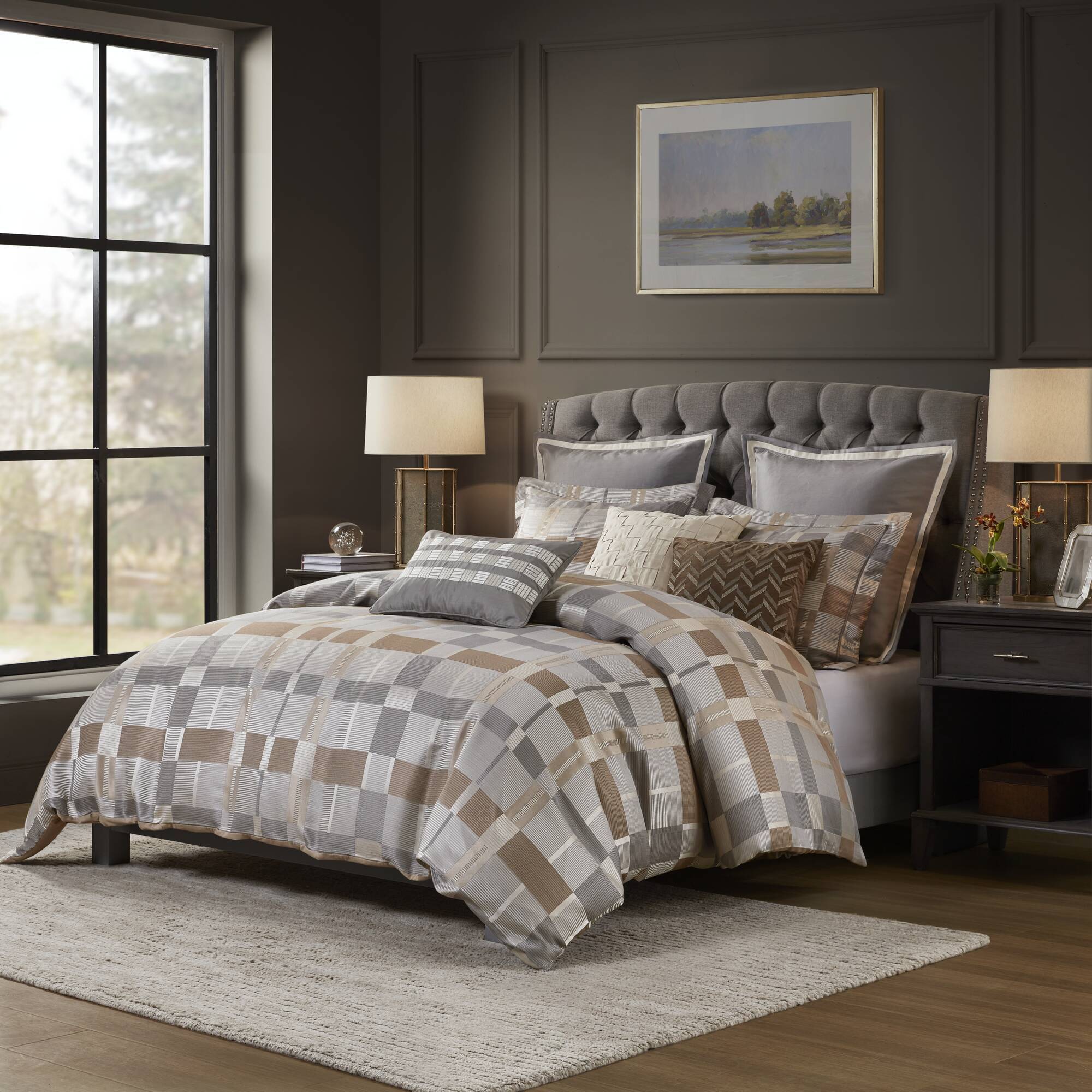 8 PCS Queen Jacquard Oversized Duvet Style Comforter Set Taupe
