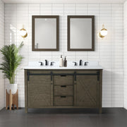Rustic Brown Double Bath Vanity 60 in. W x 22 in. D, with White Quartz Countertop