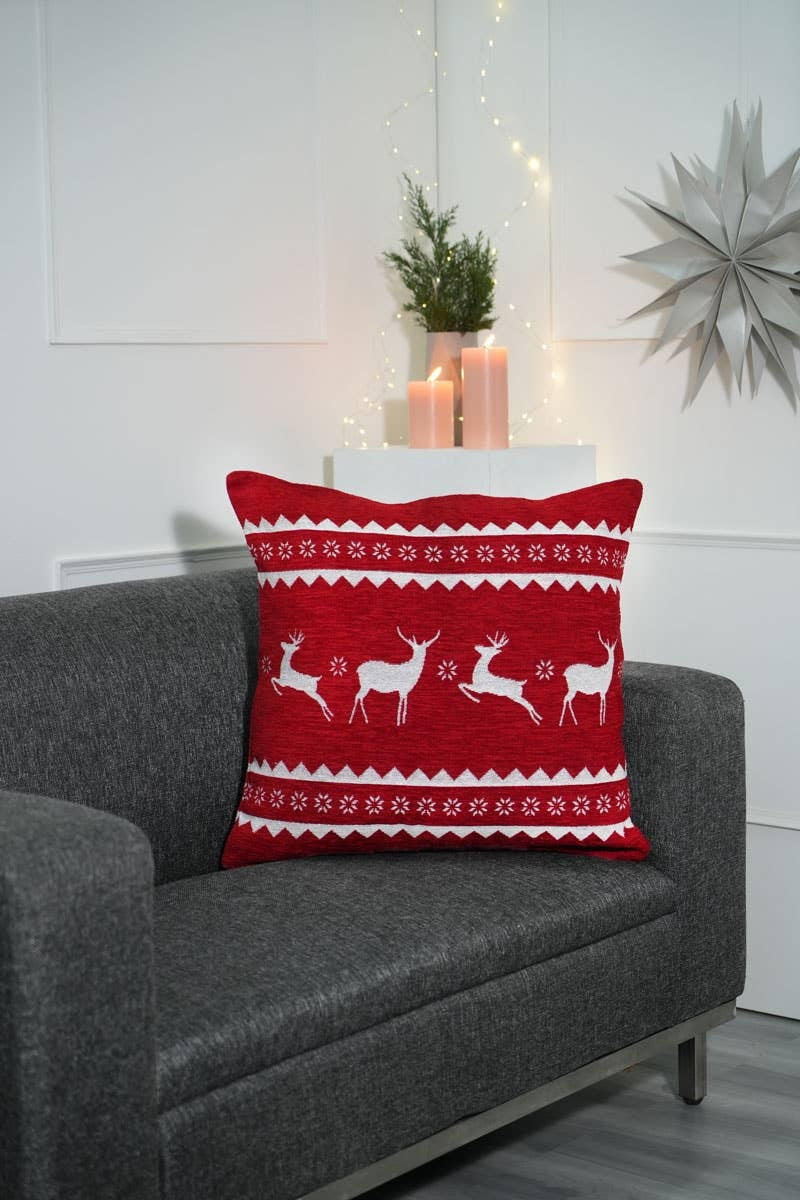 Reindeer Blizzard Cozy Jacquard Machine Woven Throw Pillow-24X24'