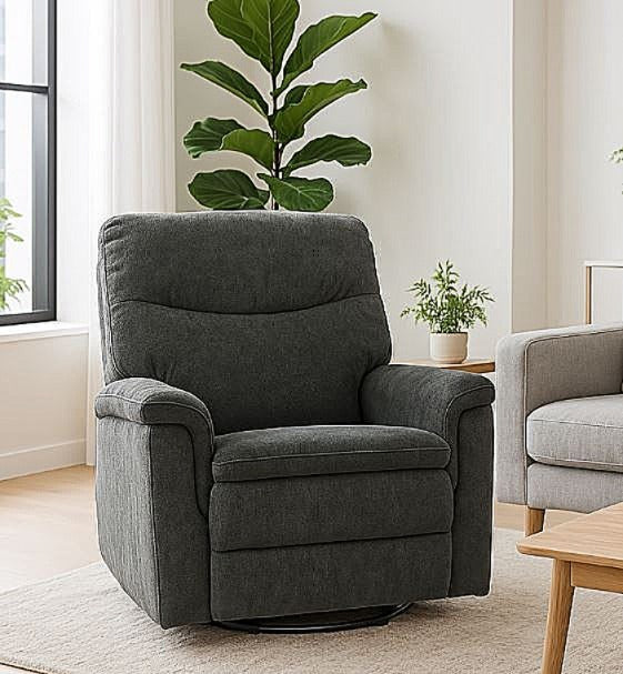 Man Wah Cozy Upholstered Swivel Recliner,  Gun Metal