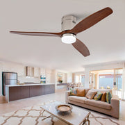 Hot sales 52 Inch Modern Ceiling Fan With 3 Color Dimmable 3 Solide Wood Blades Remote Control Reversible DC Motor With Led Light