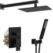 Male NPT Matte Black Shower System, Shower Faucet Set for Bathroom Shower Fixtures with 10 Inch Rain Shower Head and Handheld (Pressure Balance Shower Trim Valve Kit Included)
