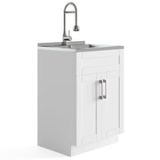 Hennessy - Deluxe 24' Laundry Cabinet with Faucet and Stainless Steel Sink - Pure White