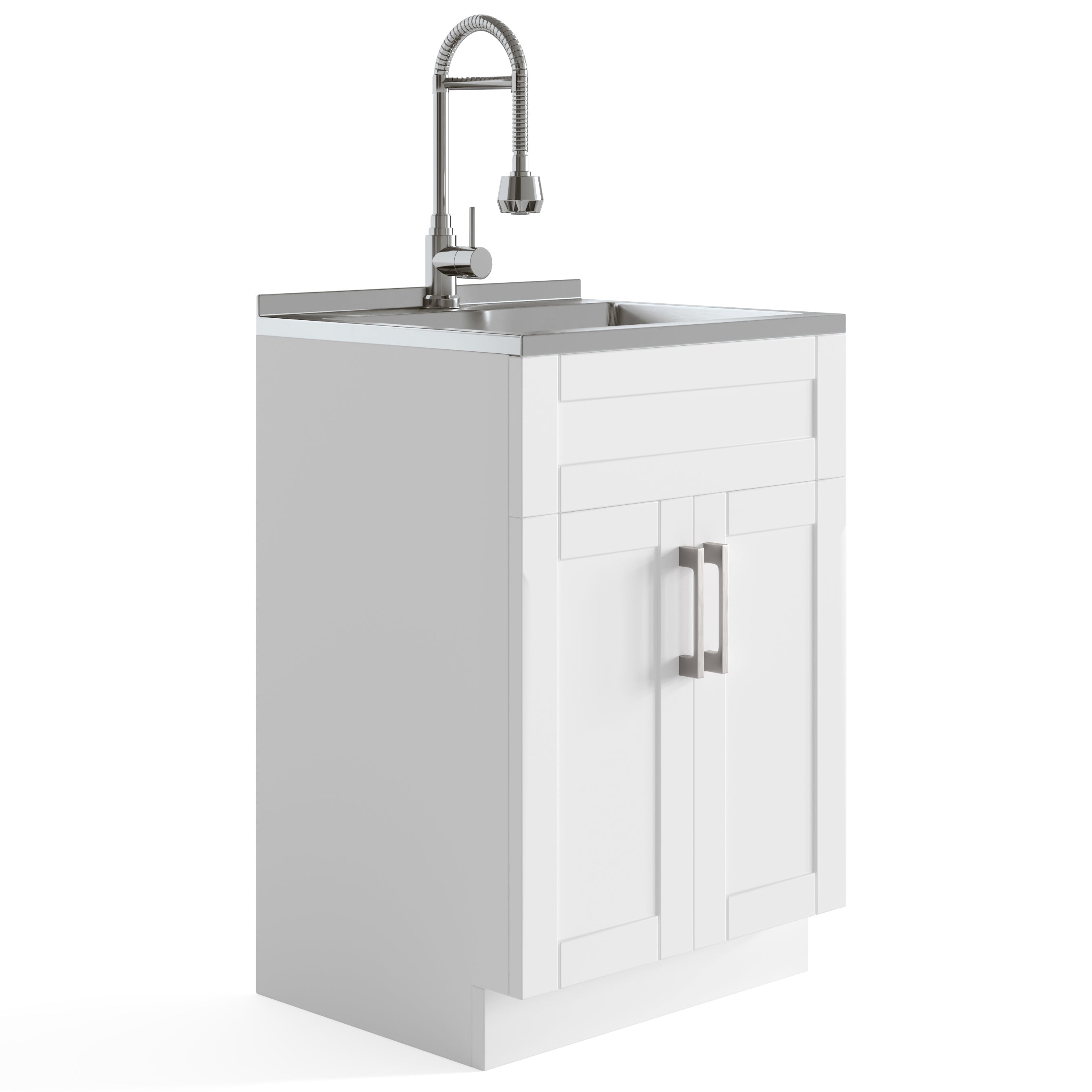 Hennessy - Deluxe 24' Laundry Cabinet with Faucet and Stainless Steel Sink - Pure White