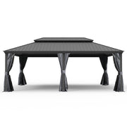 14' X 24' Hardtop Gazebo, Upgraded Metal Gazebo with Drainage System, Dual-Layer Galvanized Steel Roof, Curtain and Netting, Outdoor Shelter Canopy for Patio, Garden, and Backyard, Grey