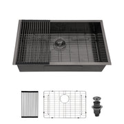 Gunmetal Black 28' Single Bowl Undermount Sink with 9' Deep Basin, 16 Gauge T304 Stainless Steel