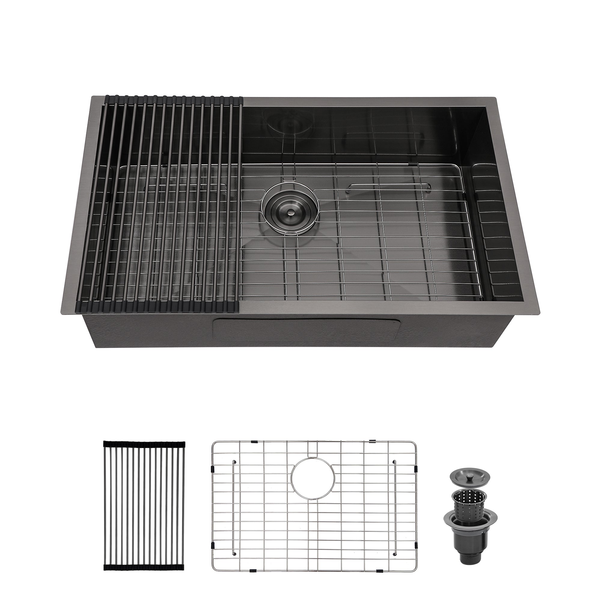 Gunmetal Black 28' Single Bowl Undermount Sink with 9' Deep Basin, 16 Gauge T304 Stainless Steel