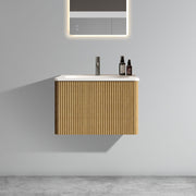 U055-Etna24W-306 Etna 24' Striped Natural Oak Bathroom Vanity with White Ceramic Sink, Wall Mounted Floating Bathroom Vanity for Modern Bathroom, Pre-assembled