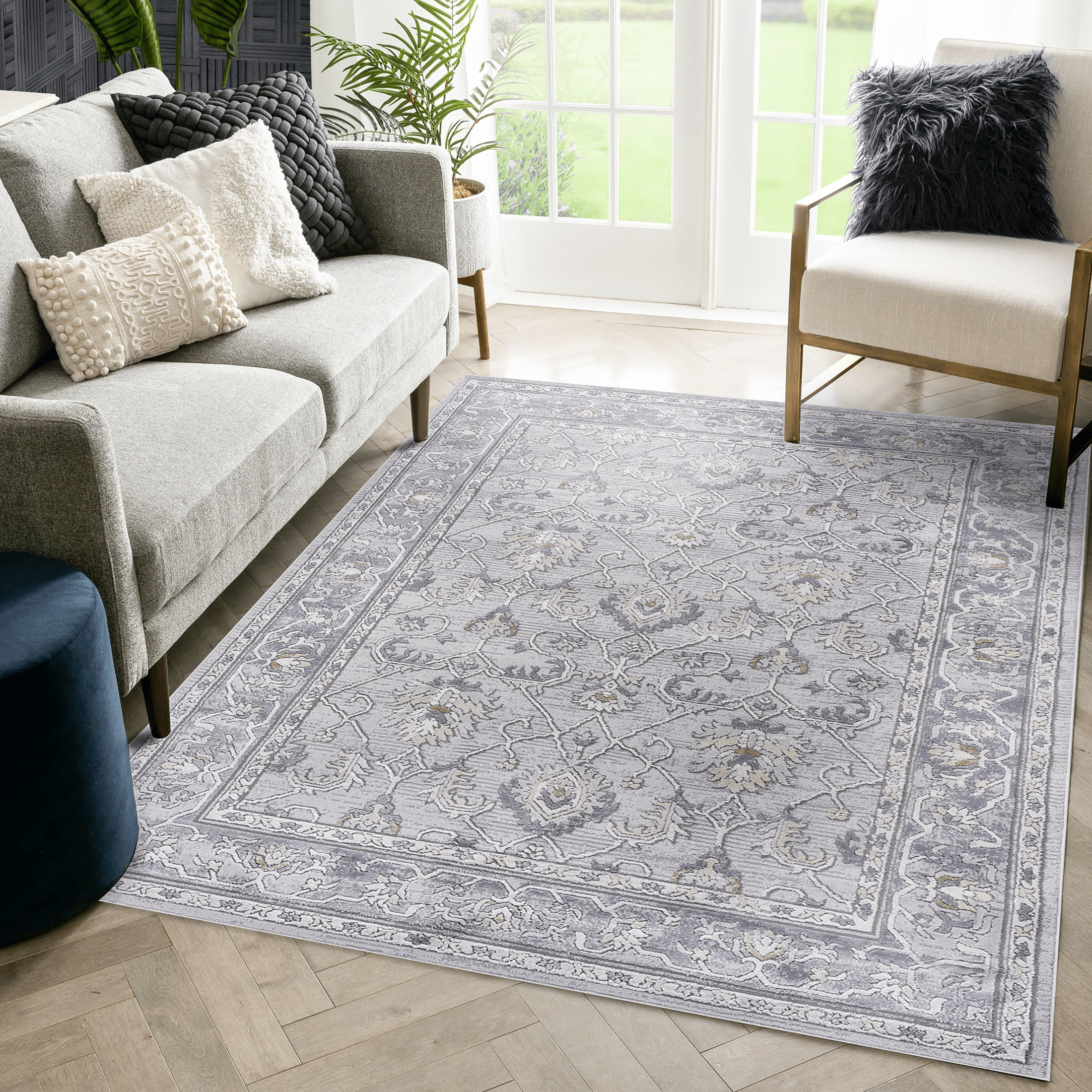 LOOM & LUXE Collection 5X7 Ivory/Grey/Oriental Non-Shedding Living Room Bedroom Dining Home Office Stylish and Stain Resistant Area Rug