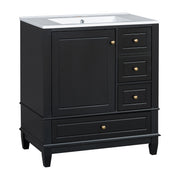 30' Bathroom Vanity with Sink, One Door with Shelf and Three Drawers, Soft Close Door, Black