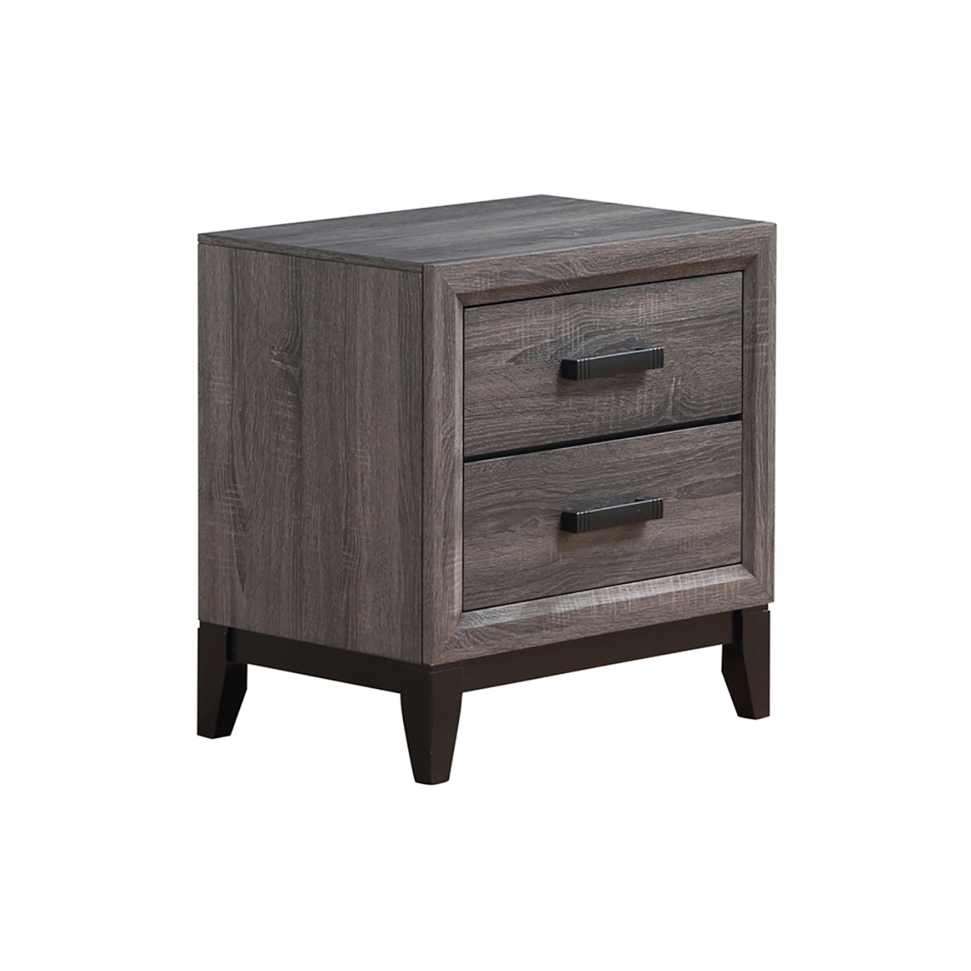 Modern Mirage Grey Nightstand with 2 Drawers in Rubber Wood and Black Hardware