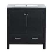 Transitional 30' Black Bathroom Vanity with Single Sink, Soft Close Doors, Solid Wood Frame, Ceramic Undermount Sink