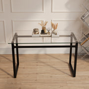 51' Modern Minimalist Rectangular Glass Dining Table for 4-6 with 0.31' Tempered Glass Tabletop and Black Chrome Metal Legs, Writing Table Desk, for Kitchen Dining Living Room (0 damage)