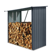 Black Outdoor Steel Firewood Rack with Sloped Roof for Lumber and Pellet Storage