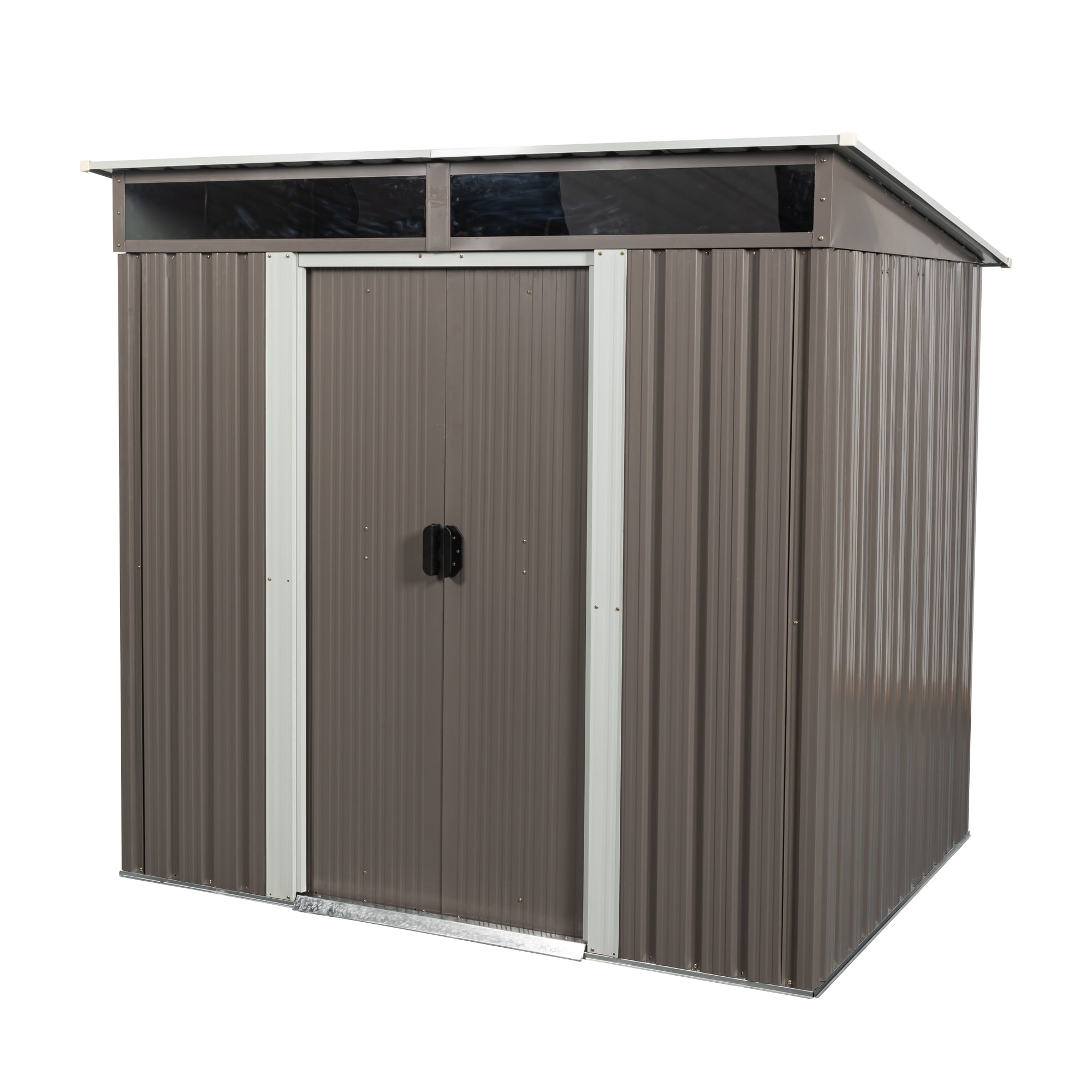 Outdoor 6ft x 5ft Metal Storage Shed with Transparent Endurance Plate and Sliding Doors in Grey