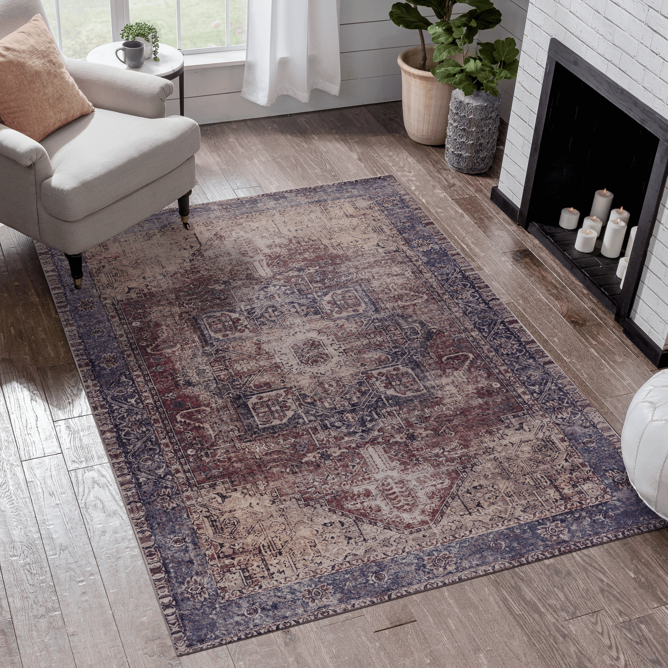 LOOM & LUXE Area Rugs 9x12 Living Room, Washable Rug, Low-Pile, Non-Slip, Non-Shedding, Foldable, Kid & Pet Friendly - Area Rugs for living room, bedroom, kitchen  - (Burgundy/Blue, 9' x 12')