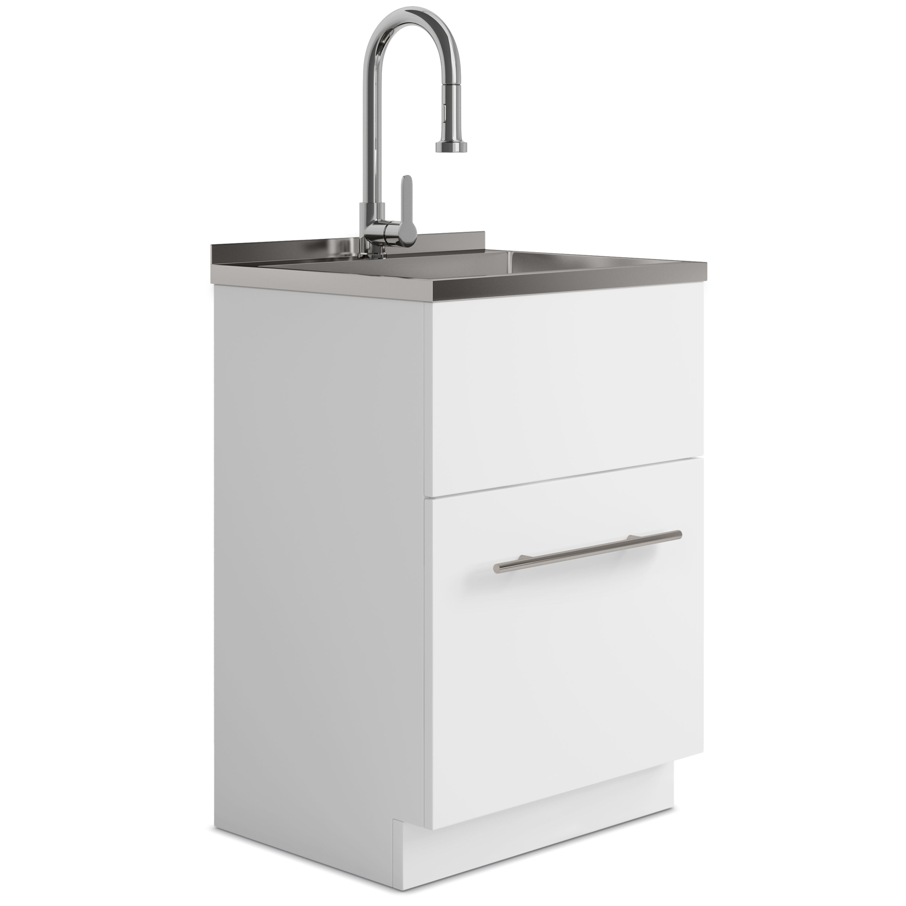 Metro - 24' Laundry Cabinet with Faucet and Stainless Steel Sink - White