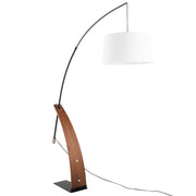 Robyn Mid-Century Modern Floor Lamp in Walnut Wood and Black Metal with White Linen Shade by LumiSource