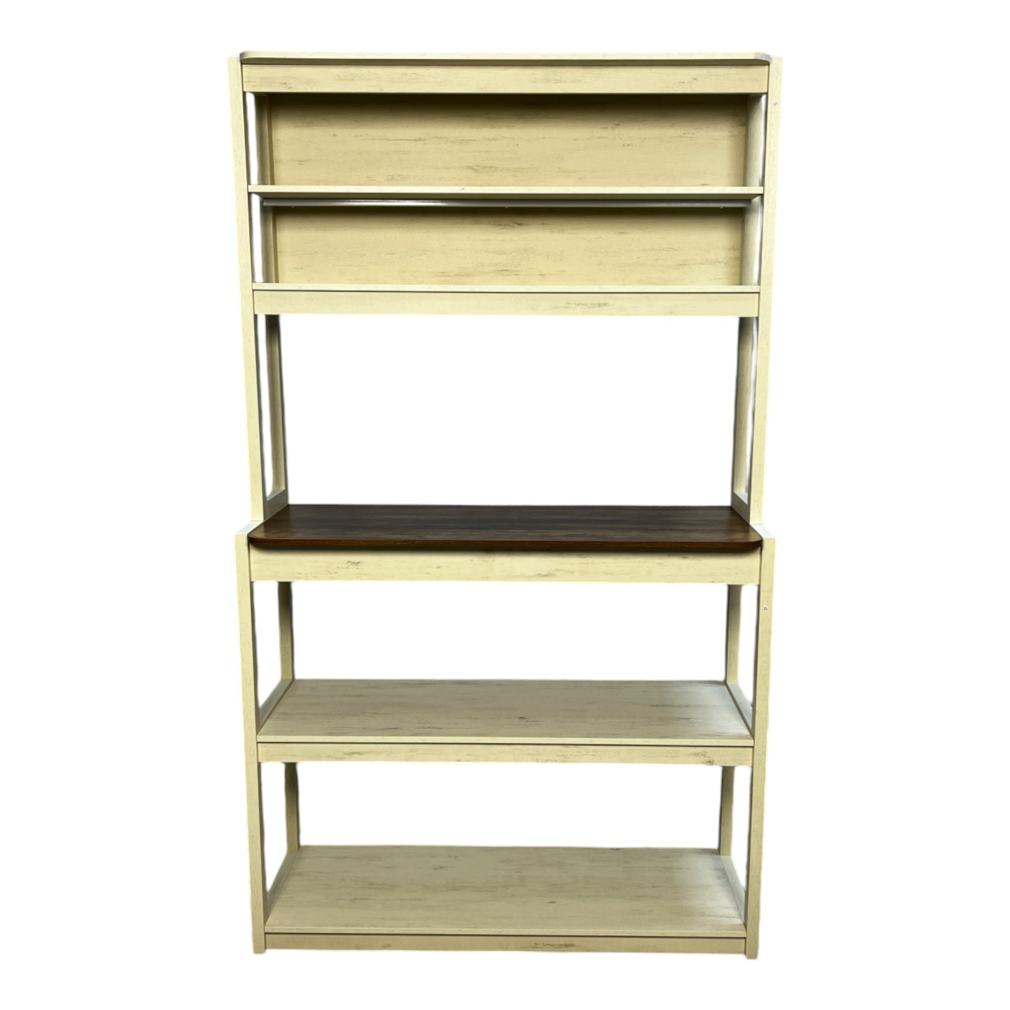 39.37' White and Rustic Brown color 5-Tier Bakers Rack for Kitchen with Storage, Coffee Bar, Kitchen Shelves,  Microwave Stand