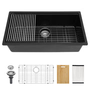 Quartz Composite Kitchen Sink Workstation Undermount 33x19 Inches Black Granite
