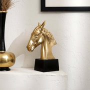 Graceful Gold Polished Aluminum Horse Sculpture on Black Base – 10x6x10.75'  Table Décor Animal Figurine