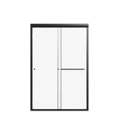 Matte Black Semi-Frameless Double Sliding Shower Door with Tempered Glass, 44'-48'W x 72'H