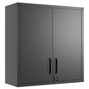 Metal Wall-Mounted Tool Storage Cabinet with 2 Locking Doors, Adjustable Shelf, and Drawer in Black