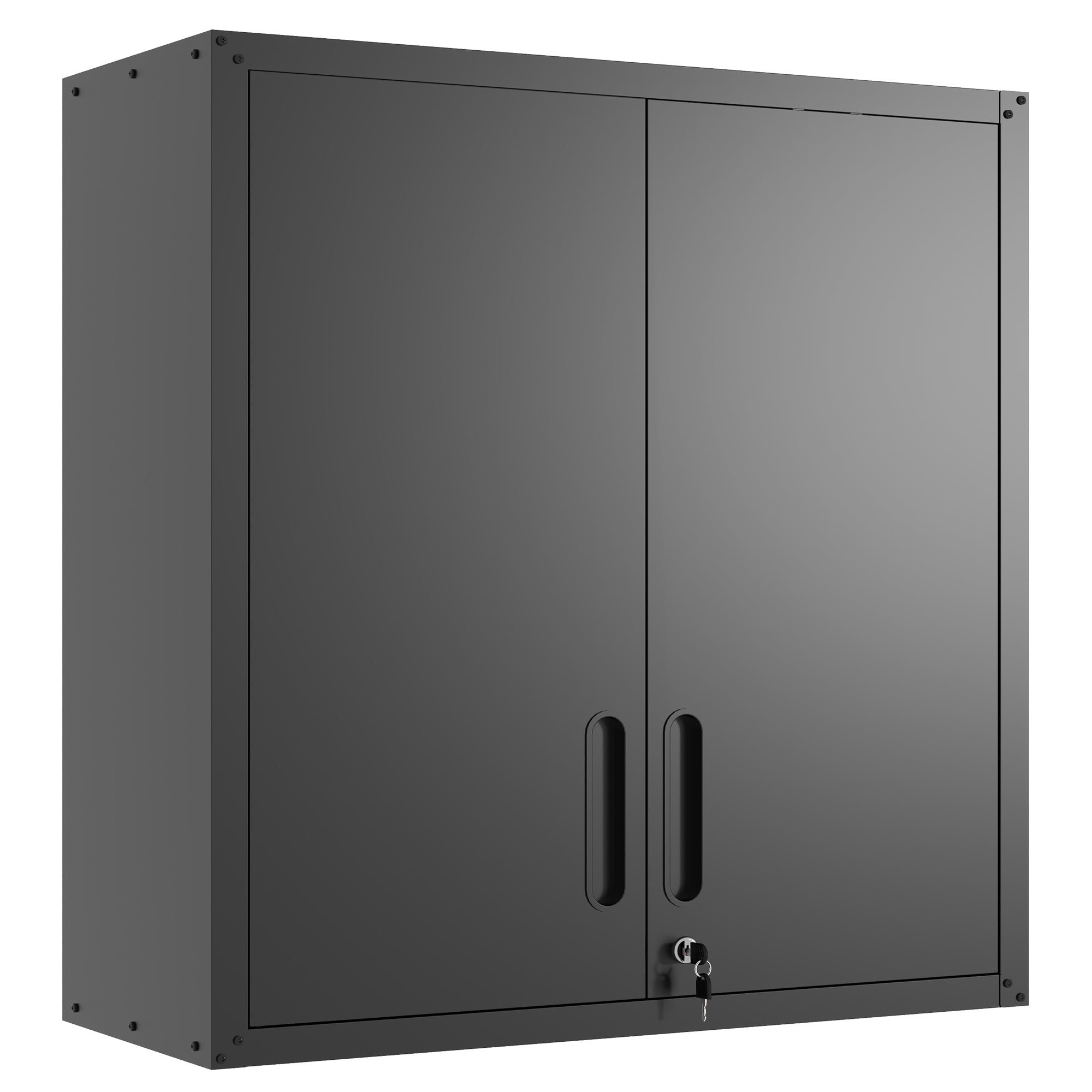 Metal Wall-Mounted Tool Storage Cabinet with 2 Locking Doors, Adjustable Shelf, and Drawer in Black