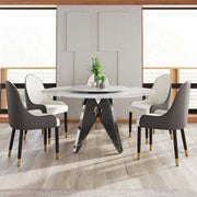 59.05' Round Marble Dining Table with Silver Stainless Steel Design Base, Artificial Marble for 6-8 People, 31.5'White Artificial Stone Turntable,White (Dining Table Only)
