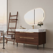 35.4' Farmhouse Free-standing Sintered Stone Bathroom Vanity with Undermount Sink, Waterproof Multi-layer Solid Wood, 4 Drawers Storage, Wall-Mounted