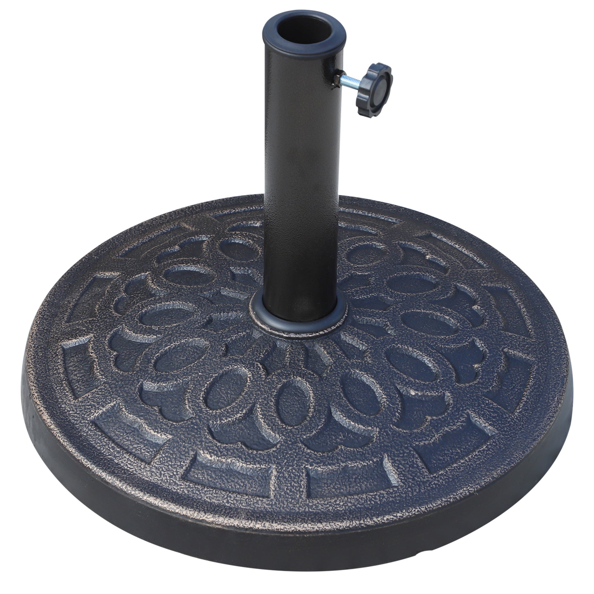 17' 26 lbs Round Resin Umbrella Base Stand Market Parasol Holder with Beautiful Decorative Pattern & Easy Setup, for Φ1.5', Φ1.89' Pole, for Lawn, Deck, Backyard, Garden, Bronze
