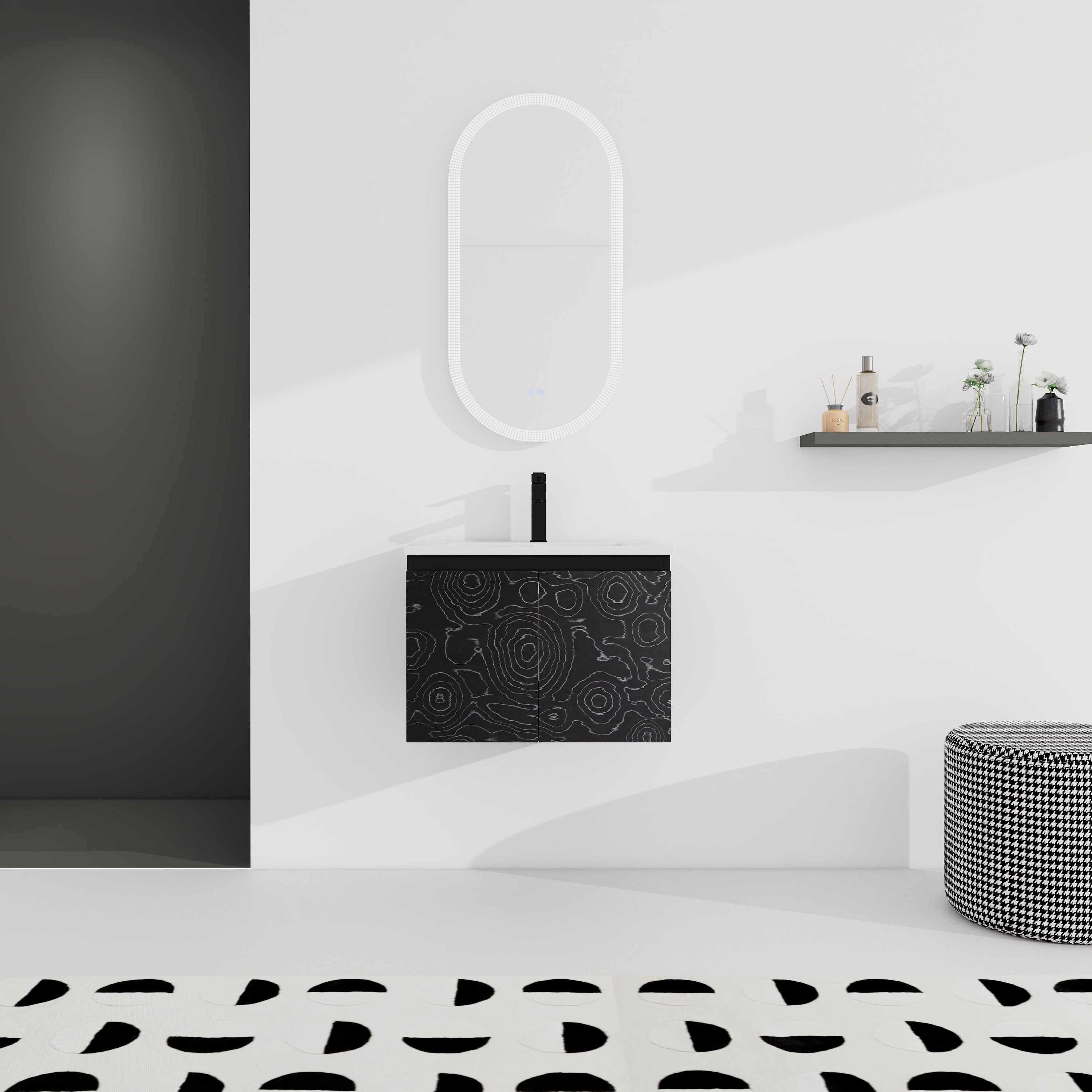 24'' Floating Wall-Mounted Bathroom Vanity With Ceramics Sink & Soft-Close Cabinet Door, KD-Package