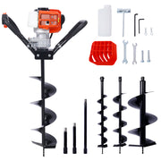 V-Type 52CC 2 Stroke Gas Post Hole Digger One Man Auger EPA Machine Plant Soil Digging Fence withHole Digger Replacement Auger Bits L4'+L6'+L8'+L12' DRILL BITS+EXT ROD KITS
