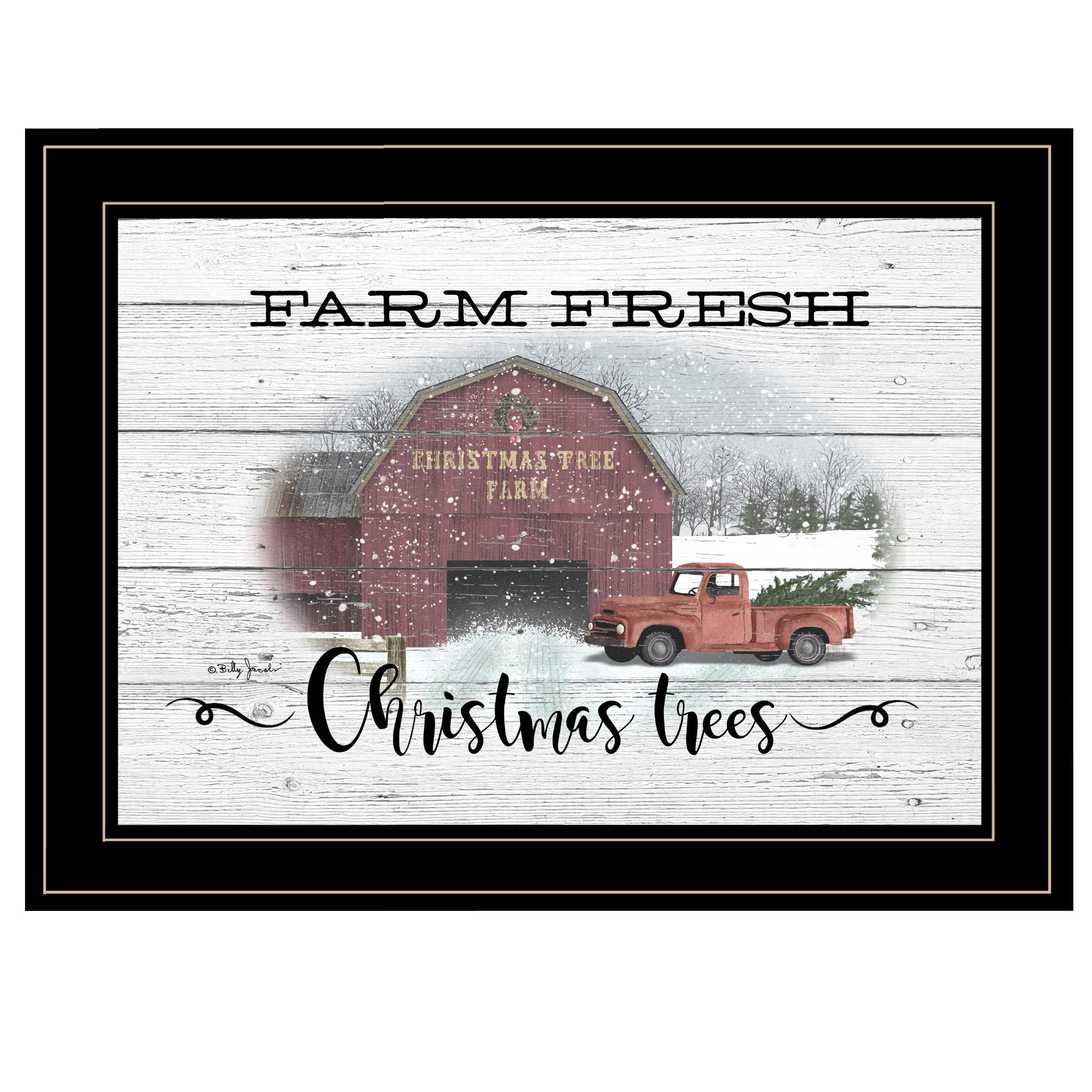 'Farm Fresh Christmas Trees' By Billy Jacobs, Ready to Hang Framed Print, Black Frame