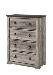 1pc Contemporary Rustic Gray Two-Tone Finish Four Drawers Chest Metal Pull Knobs Wooden Bedroom Furniture