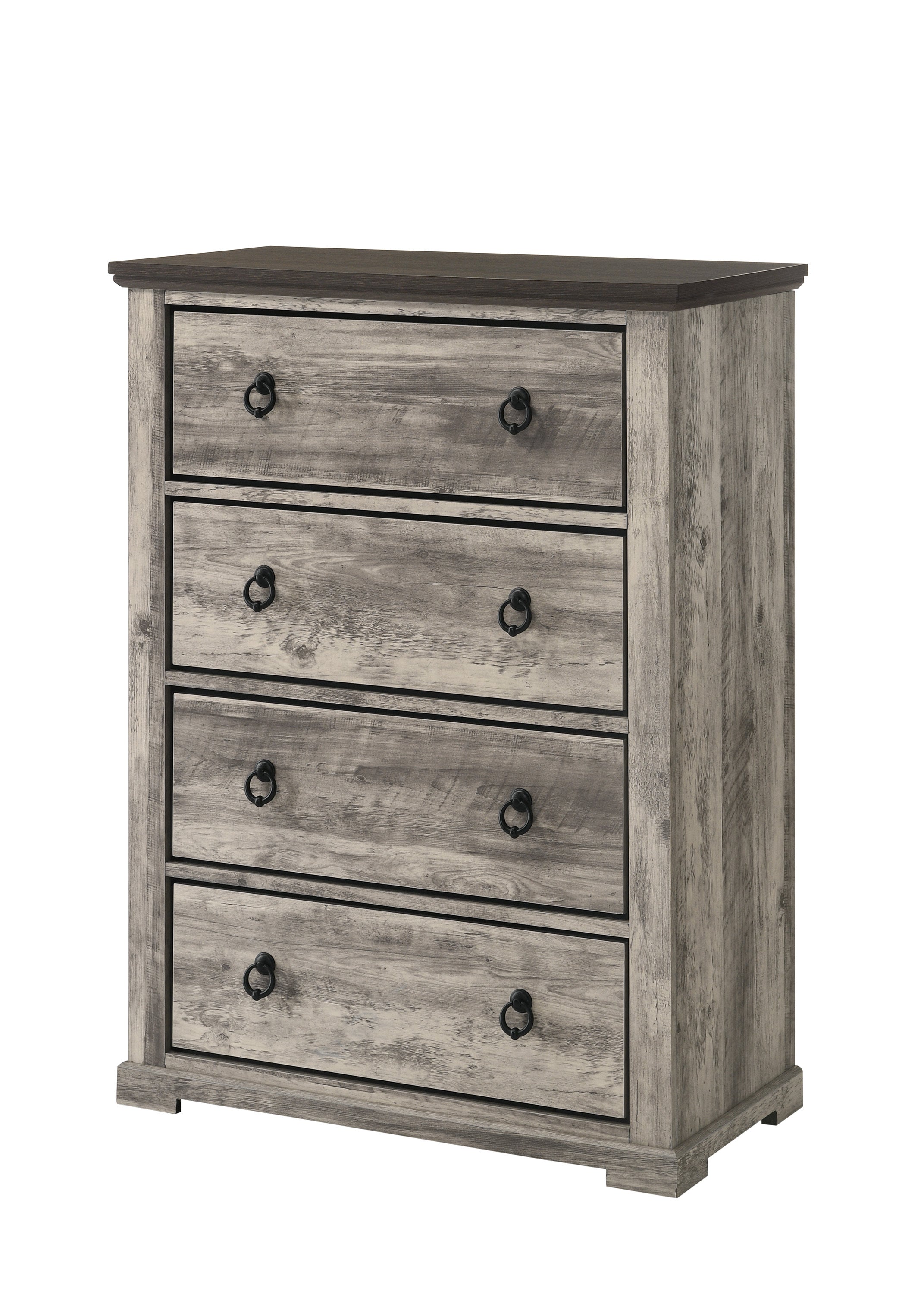 1pc Contemporary Rustic Gray Two-Tone Finish Four Drawers Chest Metal Pull Knobs Wooden Bedroom Furniture