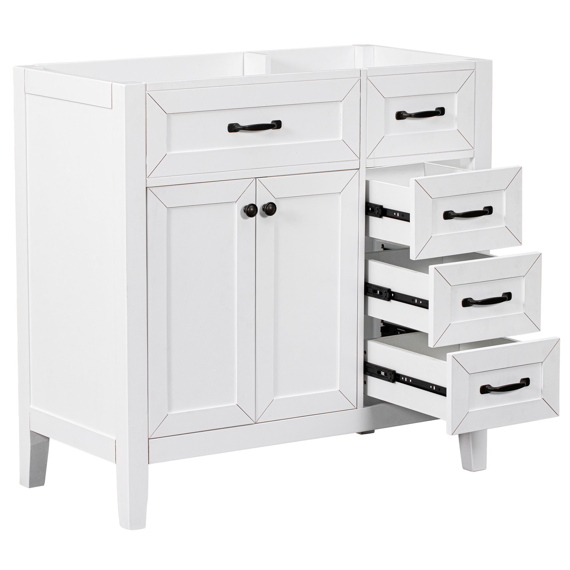 36' Bathroom Vanity without Sink, Cabinet Base Only, Bathroom Cabinet with Drawers, Solid Frame and MDF Board, White