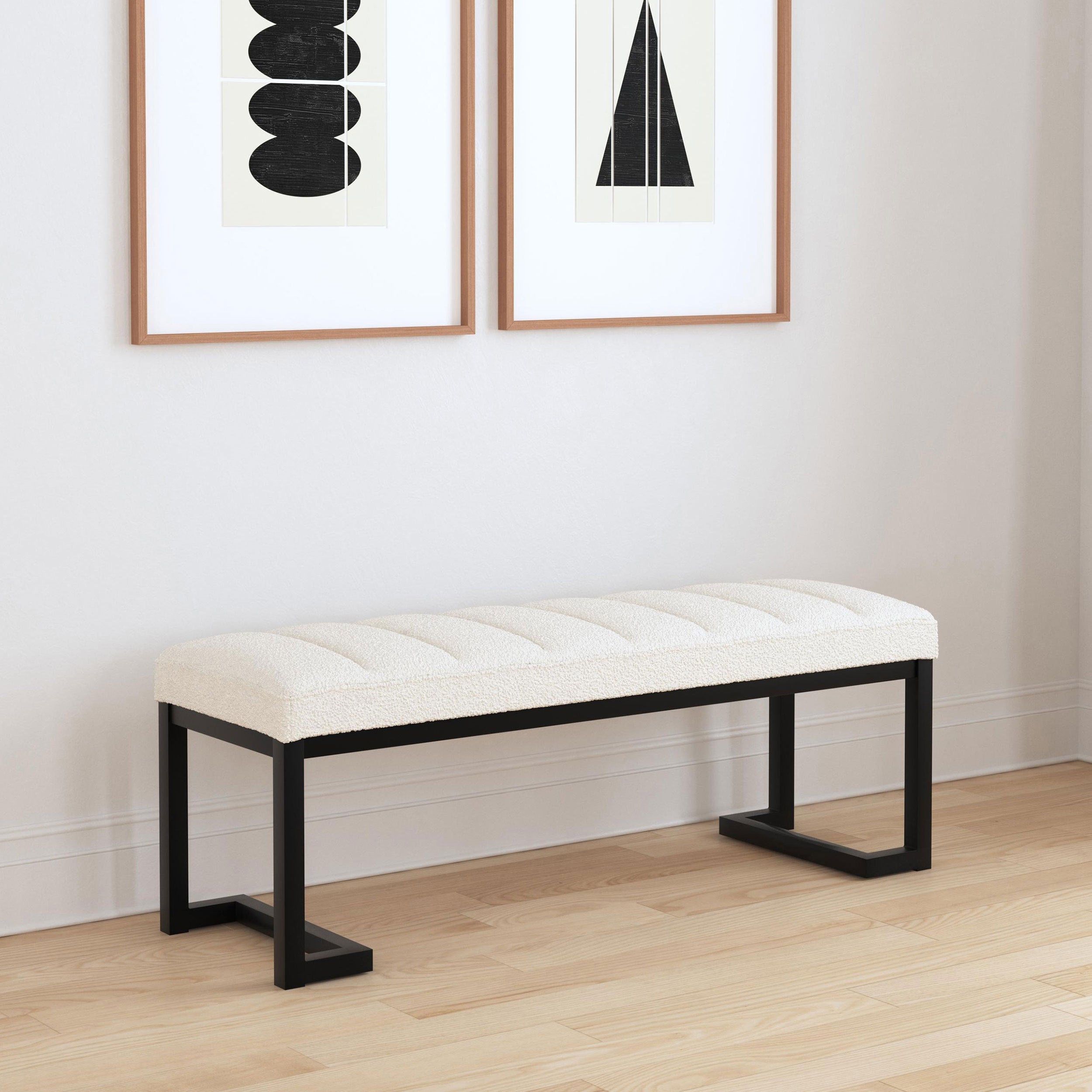 Mira Vanilla Boucle Upholstered Tufted Accent Bench