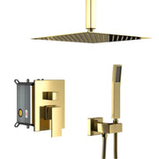 Gold Dual Shower Head System with 10 Inch Ceiling Mount and Rough-in Valve