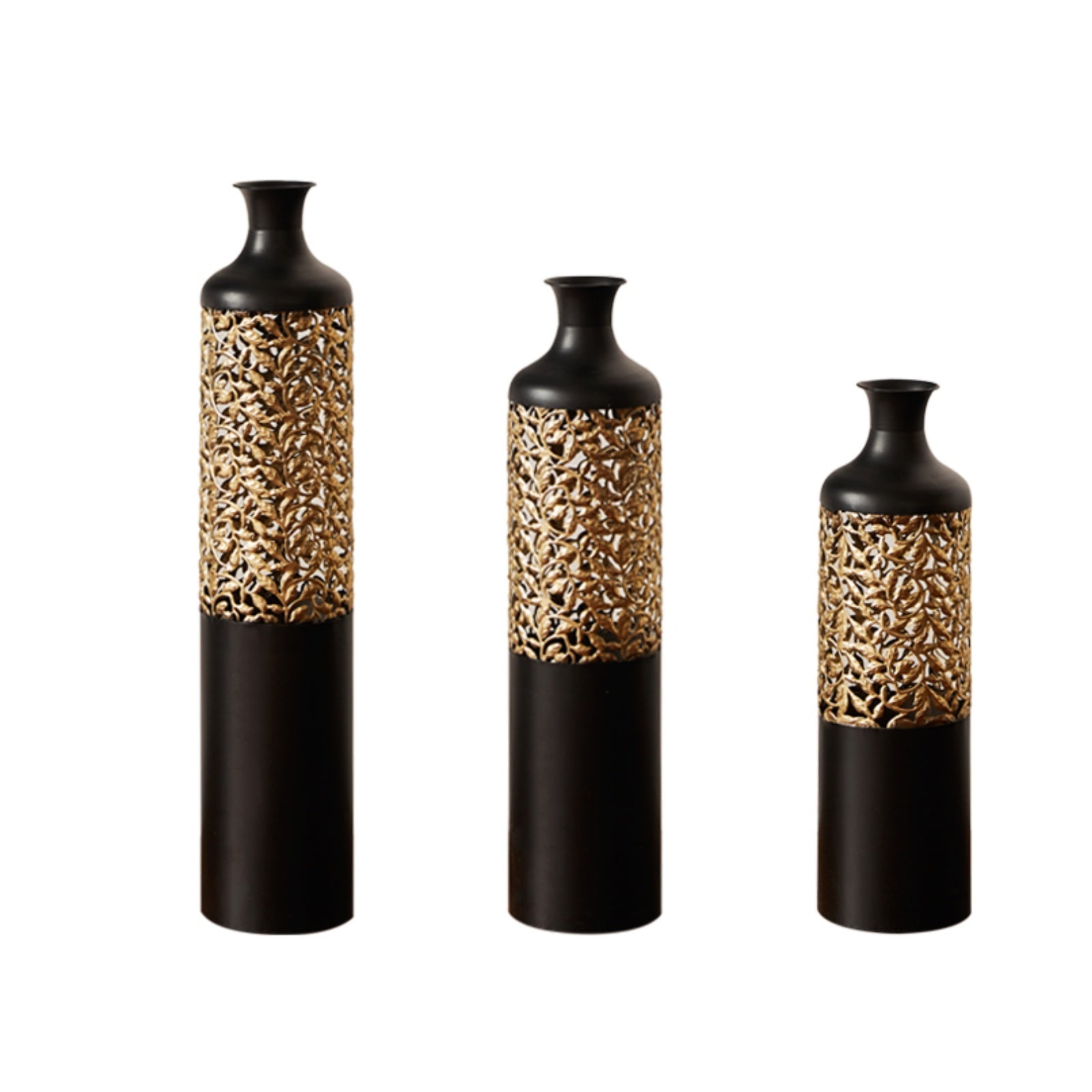 Floor Metal Vases Decorated White Metal Vases Set of 3 Gorgeous Home Decoration Large Glazed Metal Vases 20.8in/24.8in/28.7in Height
